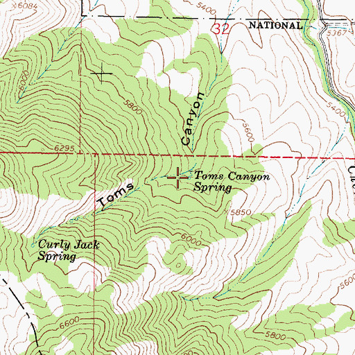 Topographic Map of Toms Canyon Spring, ID