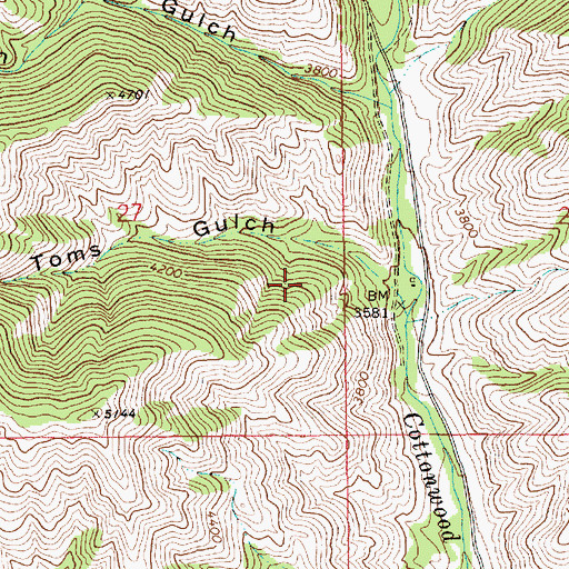 Topographic Map of Toms Gulch, ID