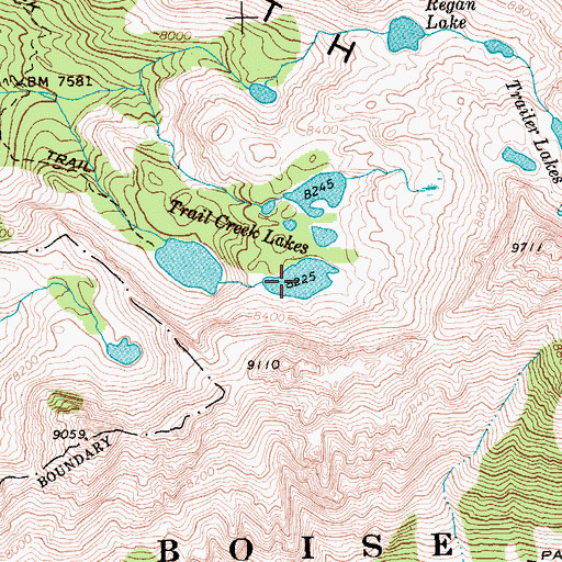 Topographic Map of Trail Creek Lakes, ID