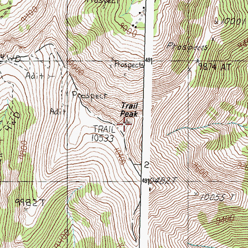 Topographic Map of Trail Peak, ID