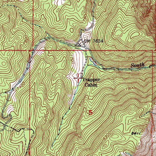 Topographic Map of Trapper Cabin, ID