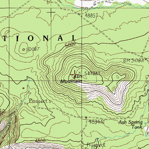Topographic Map of Ash Mountain, AZ