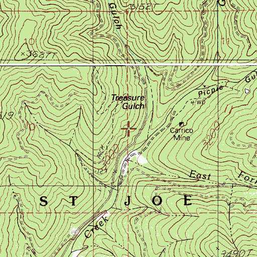 Topographic Map of Treasure Gulch, ID