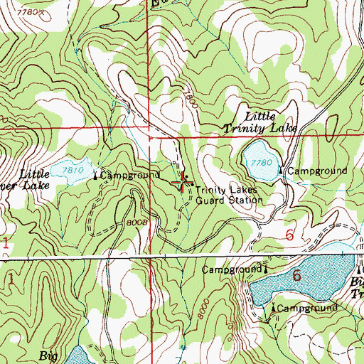 Topographic Map of Trinity Lakes Guard Station, ID