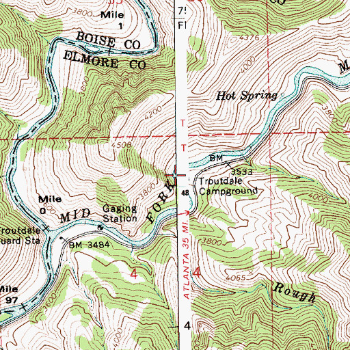 Topographic Map of Troutdale Campground, ID