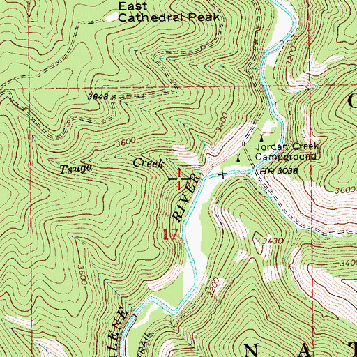 Topographic Map of Tsuga Creek, ID