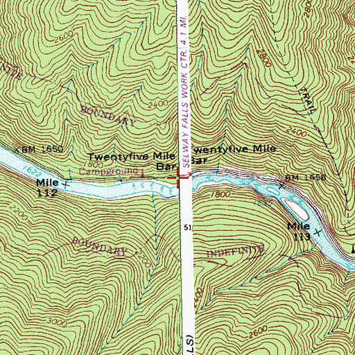 Topographic Map of Twentyfive Mile Bar, ID
