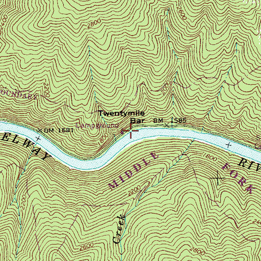 Topographic Map of Twentymile Bar, ID