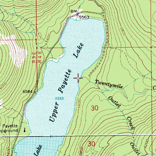 Topographic Map of Twentymile Creek, ID