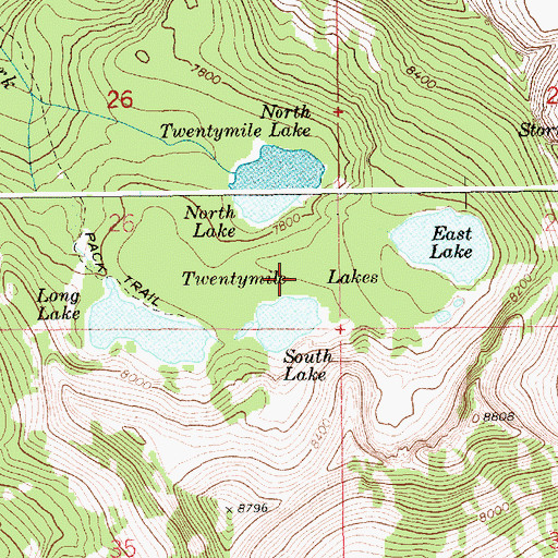 Topographic Map of Twentymile Lakes, ID