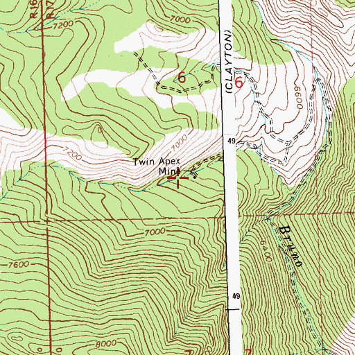 Topographic Map of Twin Apex Mine, ID