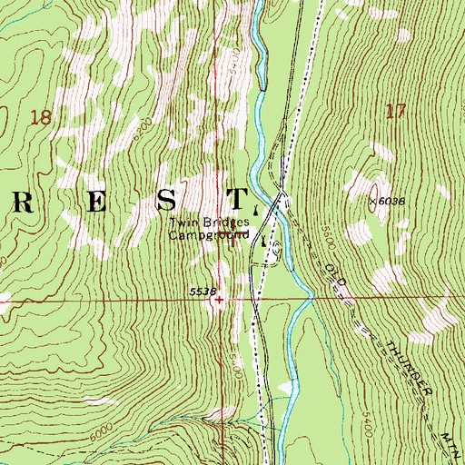 Topographic Map of Twin Bridges Campground, ID