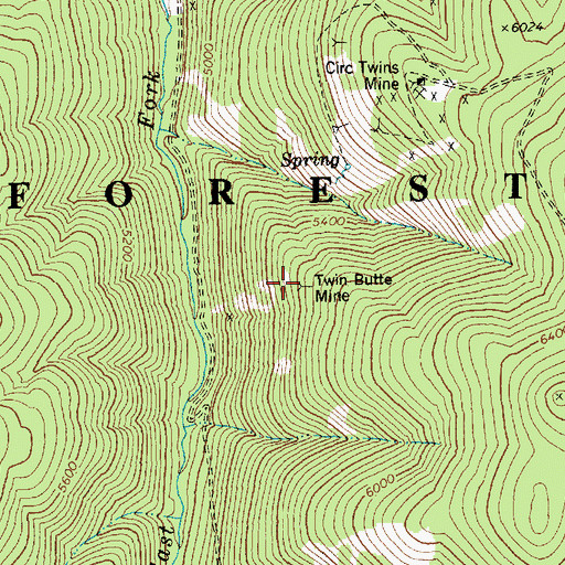 Topographic Map of Twin Butte Mine, ID