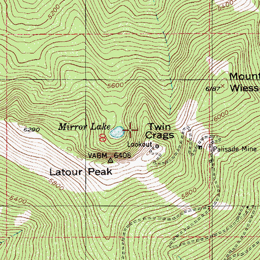 Topographic Map of Twin Crags, ID