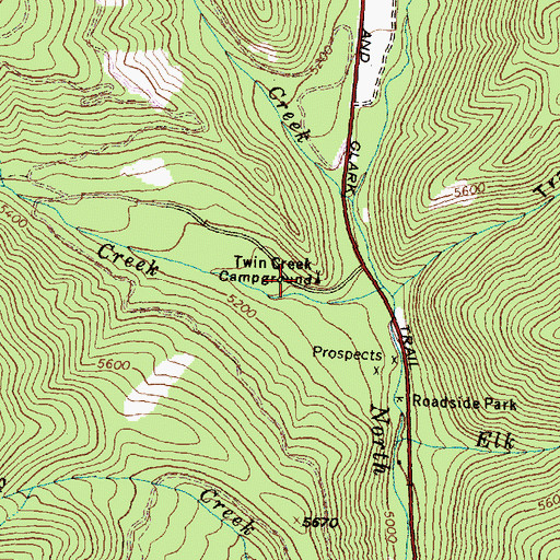 Topographic Map of Twin Creek Campground, ID