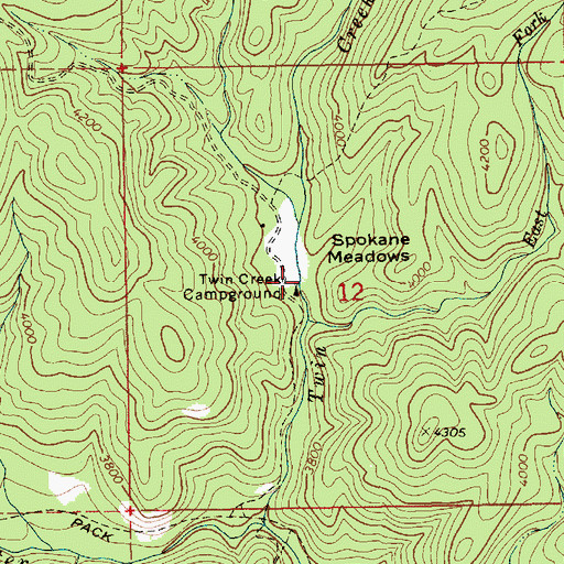 Topographic Map of Twin Creek Campground, ID