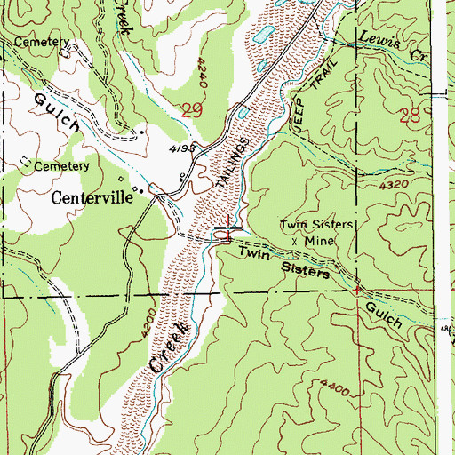 Topographic Map of Twin Sisters Gulch, ID