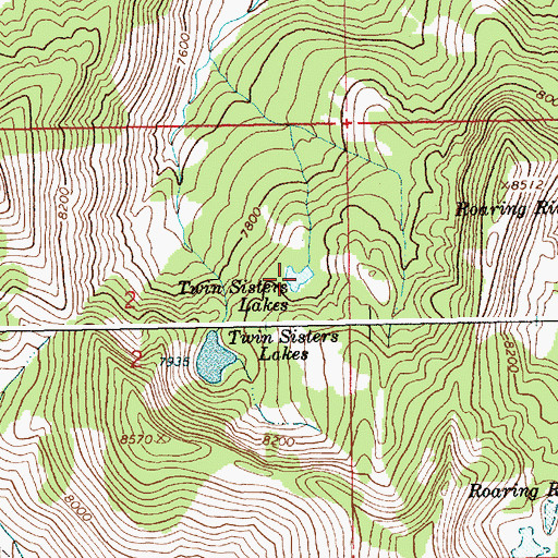 Topographic Map of Twin Sisters Lakes, ID