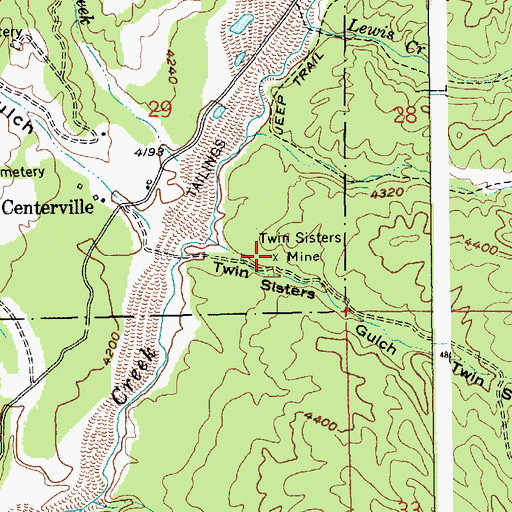 Topographic Map of Twin Sisters Mine, ID