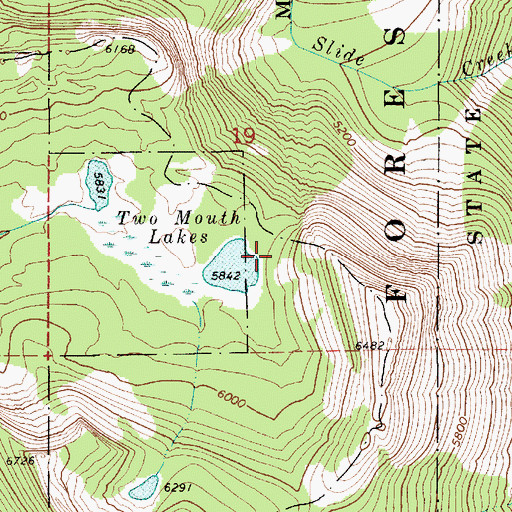Topographic Map of Two Mouth Lakes, ID