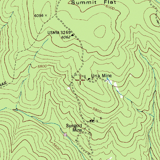 Topographic Map of Una Mine, ID