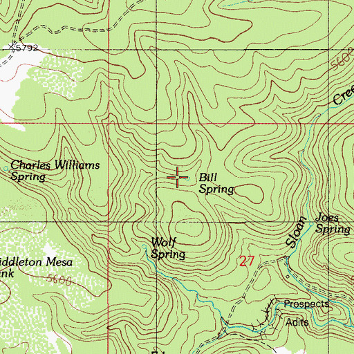 Topographic Map of Bill Spring, AZ