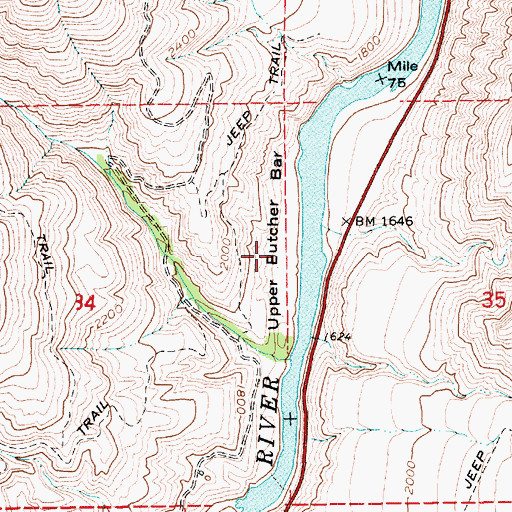 Topographic Map of Upper Butcher Bar, ID