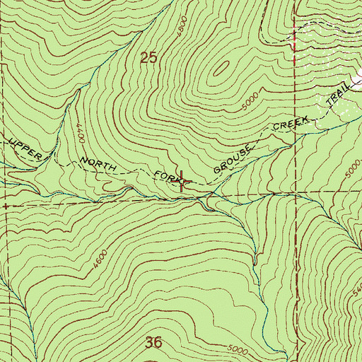Topographic Map of Upper North Fork Grouse Creek Trail, ID