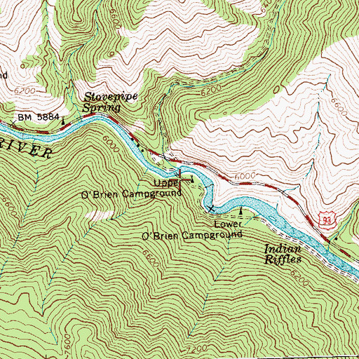 Topographic Map of Upper O'brien Campground, ID