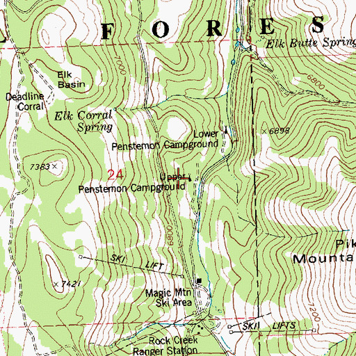 Topographic Map of Upper Penstemon Campground, ID