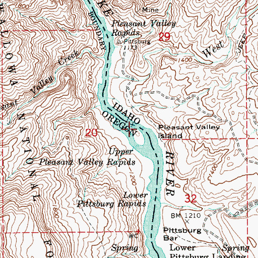 Topographic Map of Upper Pleasant Valley Rapids, ID