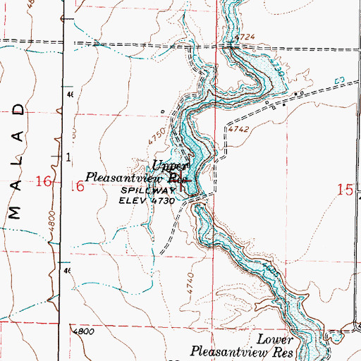Topographic Map of Upper Pleasantview Reservoir, ID