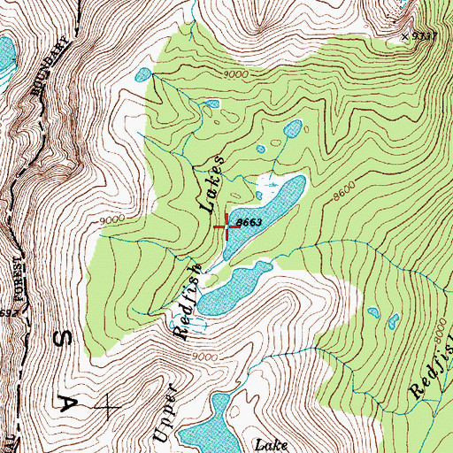 Topographic Map of Upper Redfish Lakes, ID
