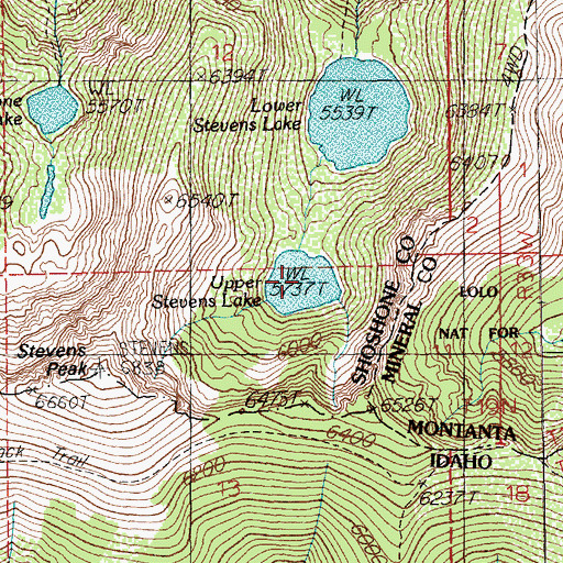 Topographic Map of Upper Stevens Lake, ID