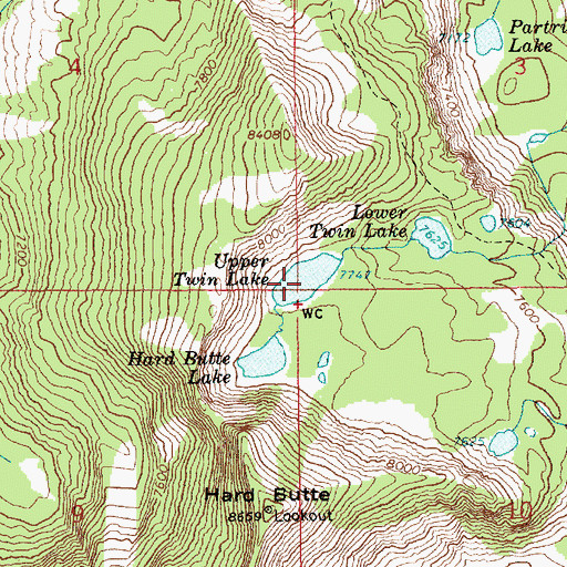 Topographic Map of Upper Twin Lake, ID