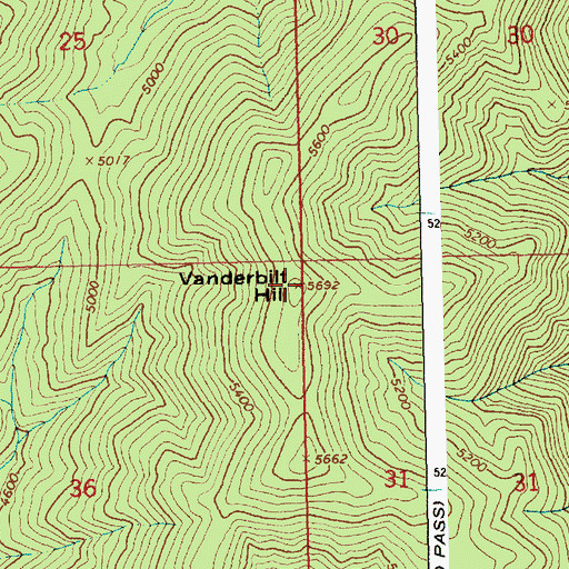 Topographic Map of Vanderbilt Hill, ID