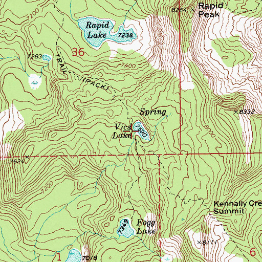 Topographic Map of Vics Lake, ID