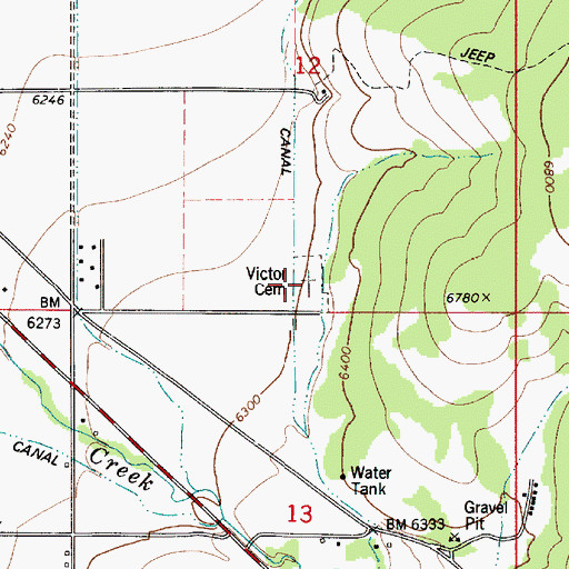 Topographic Map of Victor Cemetery, ID