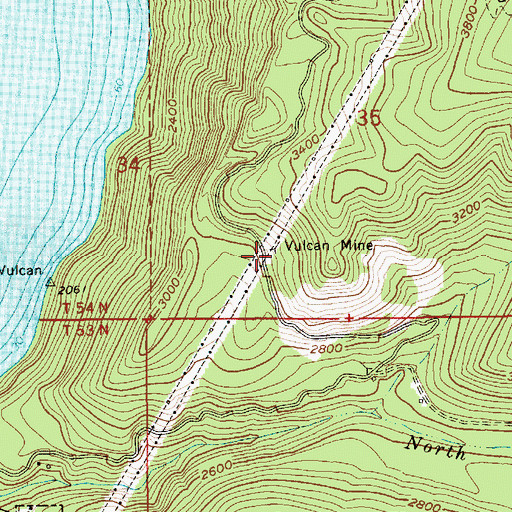 Topographic Map of Vulcan Mine, ID