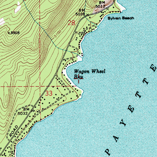 Topographic Map of Wagon Wheel Bay, ID