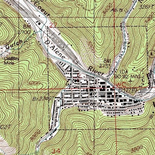 Topographic Map of Wallace, ID