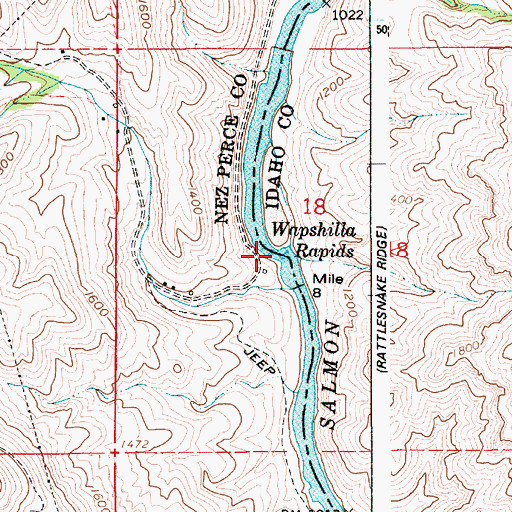 Topographic Map of Wapshilla Rapids, ID
