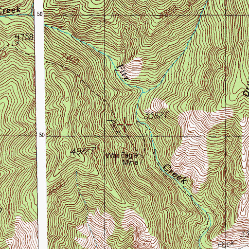 Topographic Map of War Eagle Mine, ID