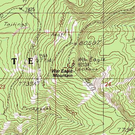 Topographic Map of War Eagle Mountain, ID