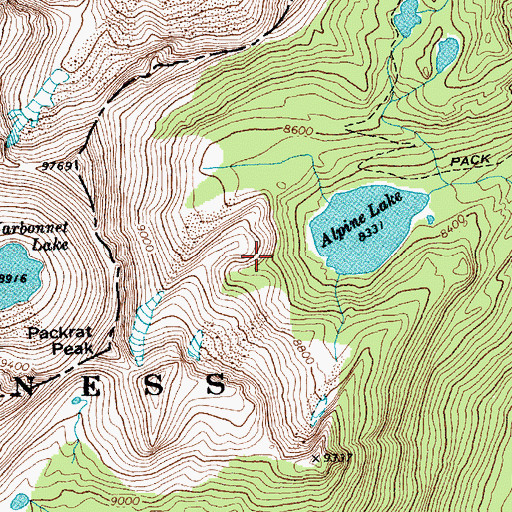 Topographic Map of Warbonnet Lake, ID