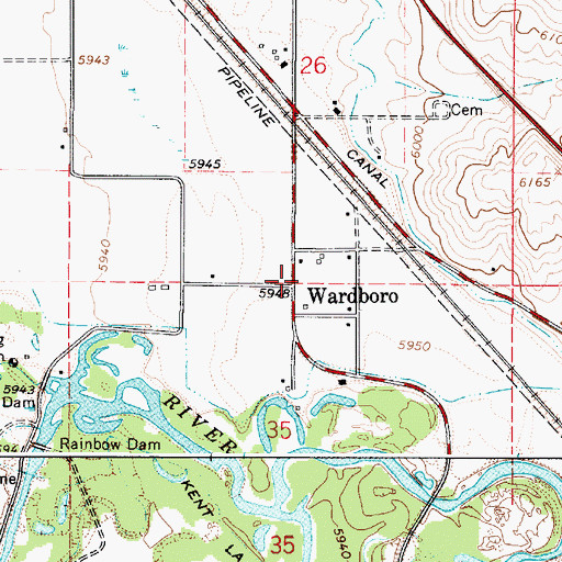 Topographic Map of Wardboro, ID