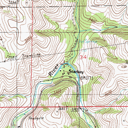 Topographic Map of Warm Spring Creek, ID