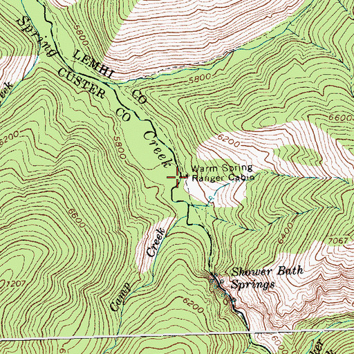 Topographic Map of Warm Spring Ranger Cabin, ID