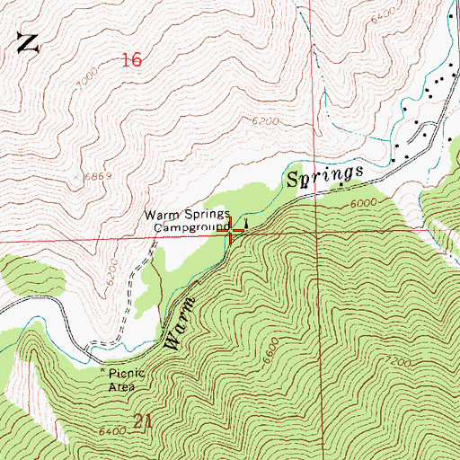 Topographic Map of Warm Springs Campground, ID