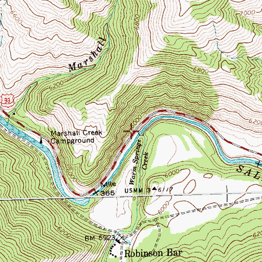 Topographic Map of Warm Springs Creek, ID
